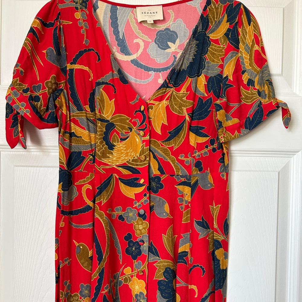 Sezane Vic Dress Midi Milanese Flower Print - Picture 4 of 10
